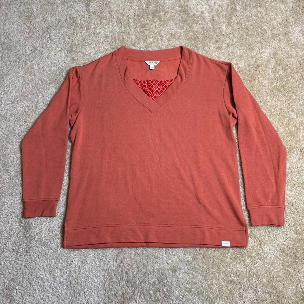 Orvis Classic Collection Womens V-Neck Sweatshirt Terracotta Orange Medium